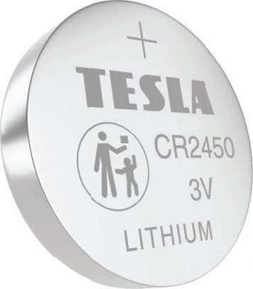 Tesla CR2450 ličio baterija iš arti