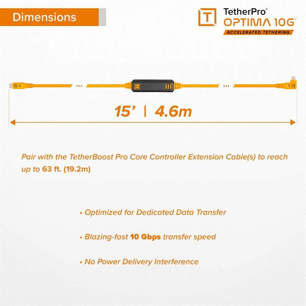 Tether Tools TetherPro USB-C Optima 10G atkuria oranžinę 4,6m