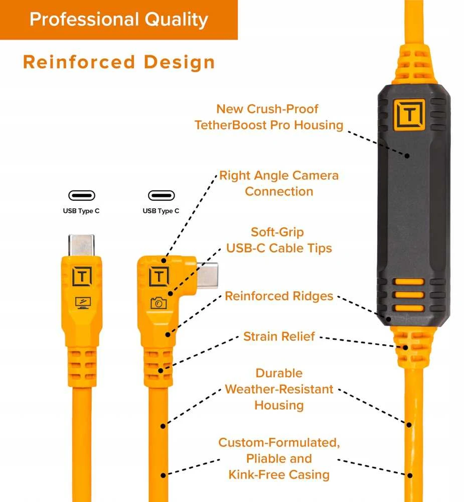 Tether Tools TetherPro USB-C Optima 10G atkuria oranžinę 4,6m