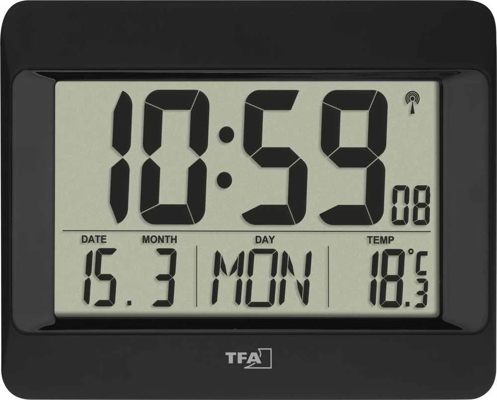 TFA TFA 60.4519.01 radijo bangomis valdomas laikrodis su temperatūros indikatoriumi