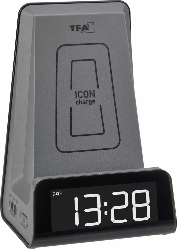 TFA TFA 60.2033.10 ICON įkrovimo žadintuvas su įkrovikliu