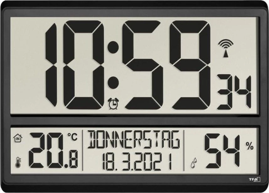 TFA Skaitmeninis XL radijo bangomis valdomas laikrodis su kambario klimatu 60.4520