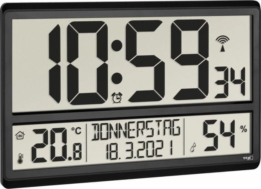 TFA Skaitmeninis XL radijo bangomis valdomas laikrodis su kambario klimatu 60.4520