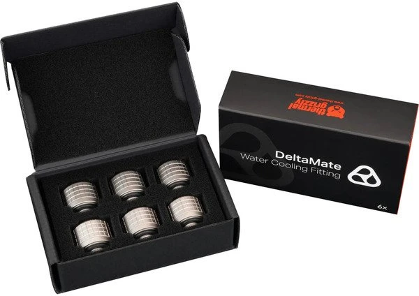 „Thermal Grizzly DeltaMate“ suspaudimo jungtis, žalvaris, G1/4" sriegis, nikelis, ST16, 6 vnt. pakuotėje