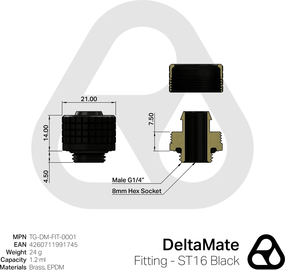 Thermal Grizzly DeltaMate ST16 techninis brėžinys