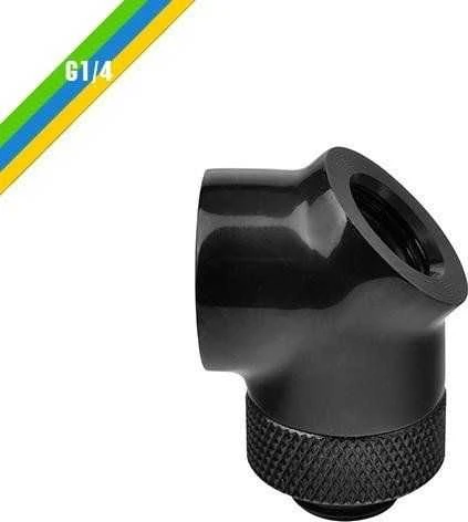 Juodas kampinis G1/4 adapteris skysčiu aušinimui