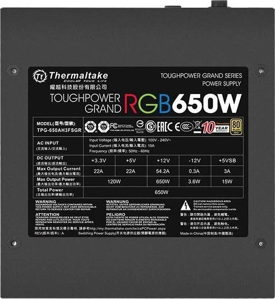 Maitinimo šaltinis Thermaltake Maitinimo šaltinis Toughpower Grand RGB Sync 650W Mod. (80+ Gold, 4xPEG, 140mm)