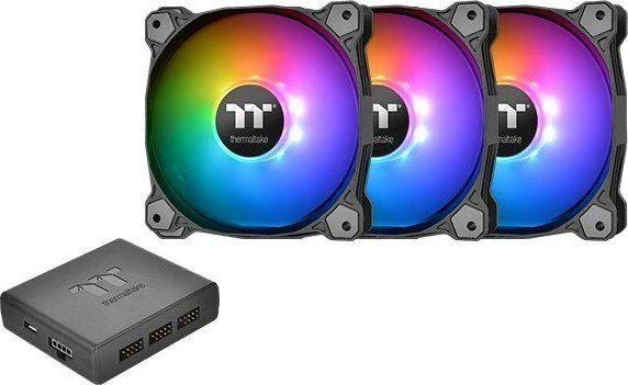 „Thermaltake Pure Plus 12 RGB“ ventiliatorius, 3 pakuotės + šakotuvas (CL-F063-PL12SW-A)