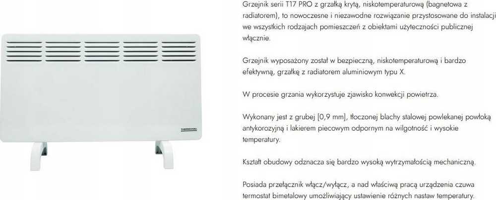 Šildytuvas Thermoval Elektrinė konvektorinis šildytuvas T 17 PRO - 500 W IP24Grindinis šildymas