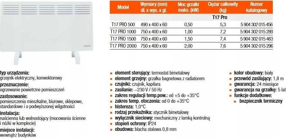 Šildytuvas Thermoval Elektrinė konvektorinis šildytuvas T 17 PRO - 500 W IP24Grindinis šildymas