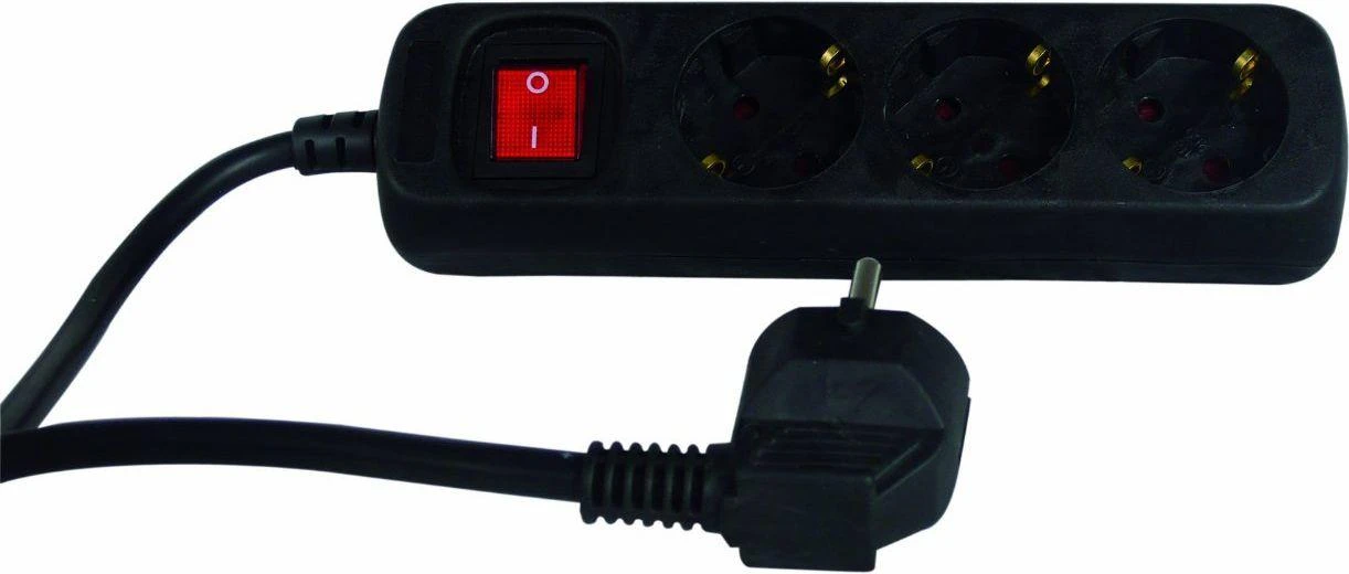 REV Socket line 3 kartus 1,4 m juodas w. jungiklis