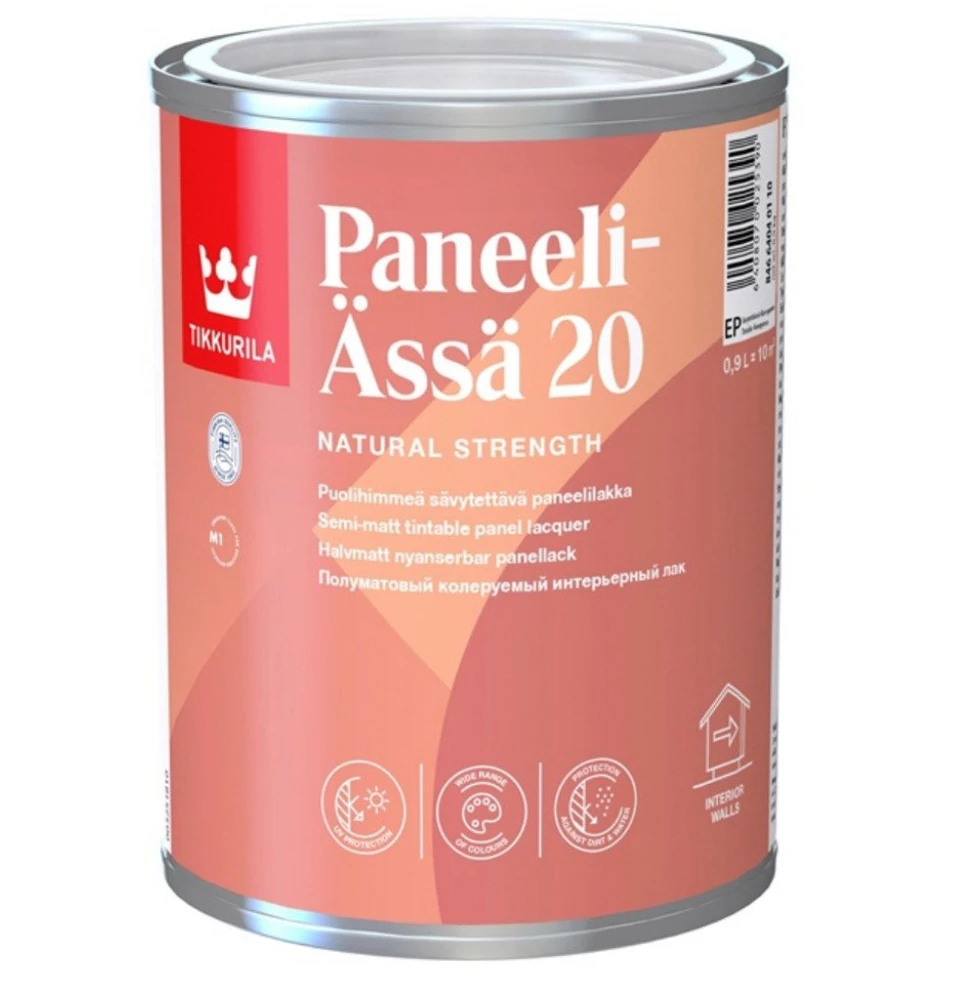 Vidaus darbų lakas TIKKURILA PANEELI-ASSA 20, pusiau matinis, EP bazė, 0,9 l