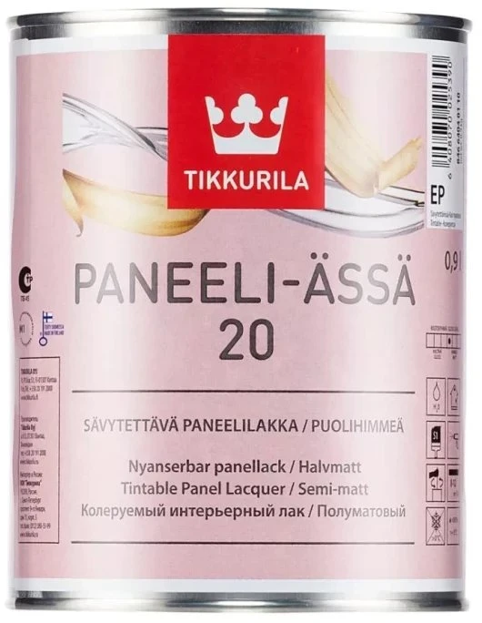 Vidaus darbų lakas TIKKURILA PANEELI-ASSA 20, pusiau matinis, EP bazė, 0,9 l