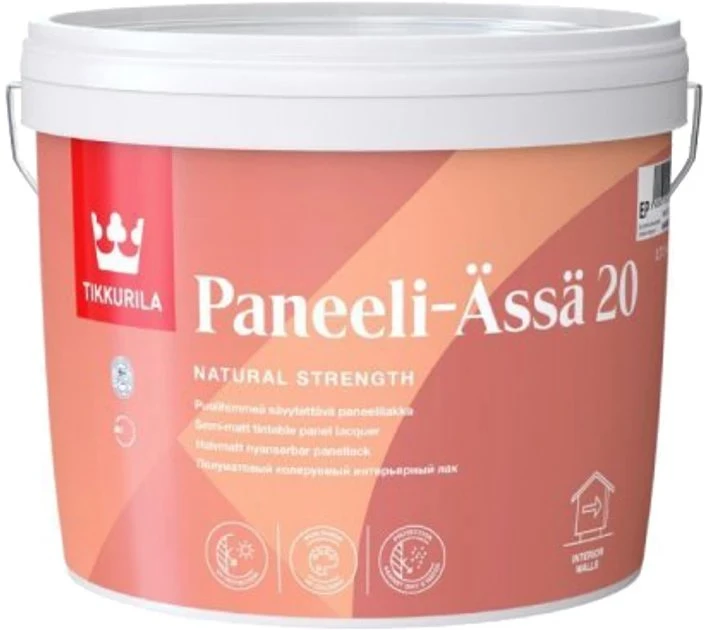 Vidaus darbų lakas TIKKURILA PANEELI-ASSA 20, pusiau matinis, EP bazė, 0,9 l