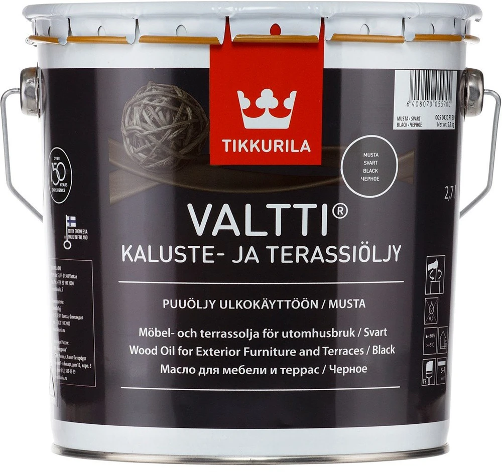 Medienos aliejus Tikkurila Valtti terasos aliejus, juodas, 2,7 l