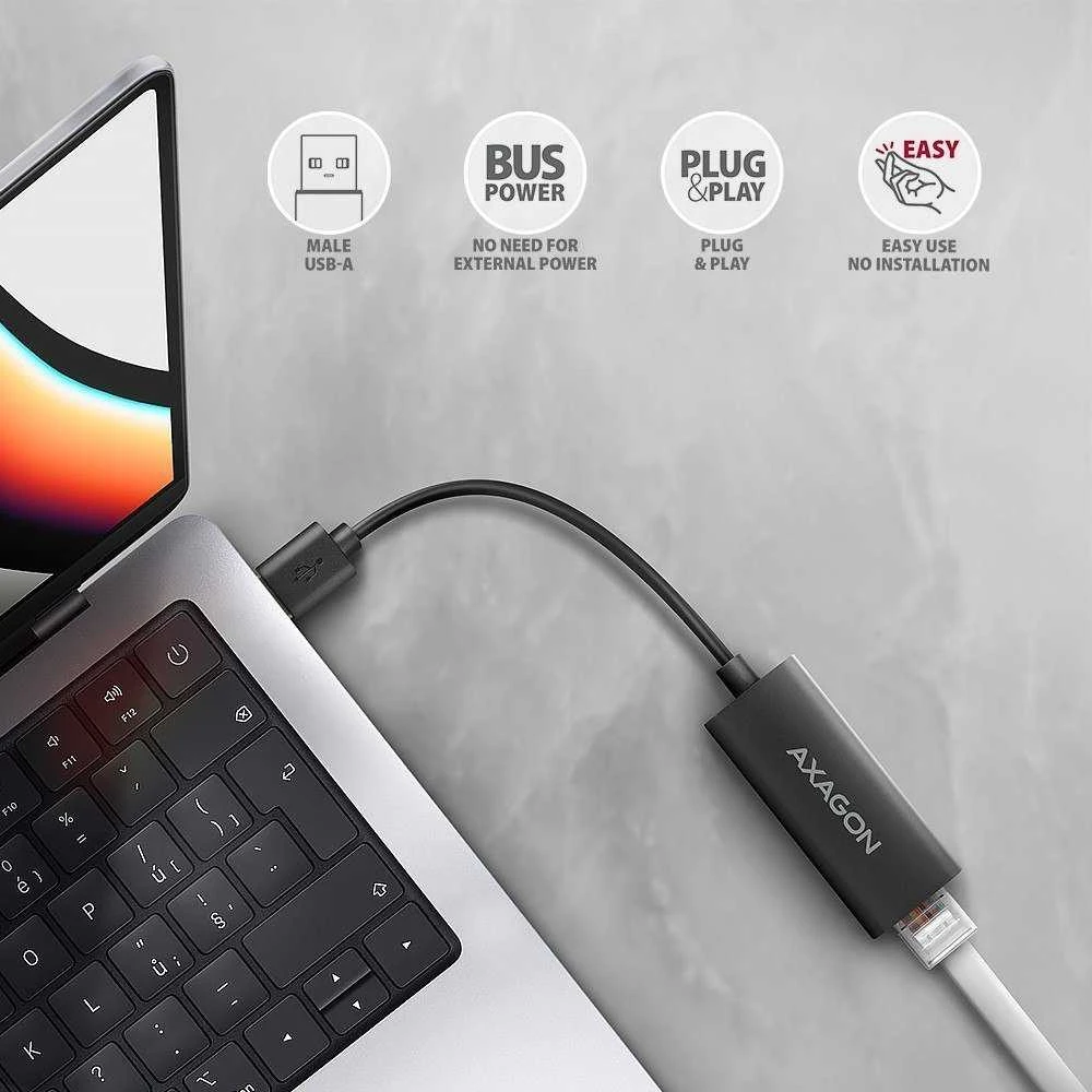 AXAGON ADE-AR USB-A 3.2 Gen 1 – Gigabit Ethernet adapteris, Realtek 8153, automatinis inst.