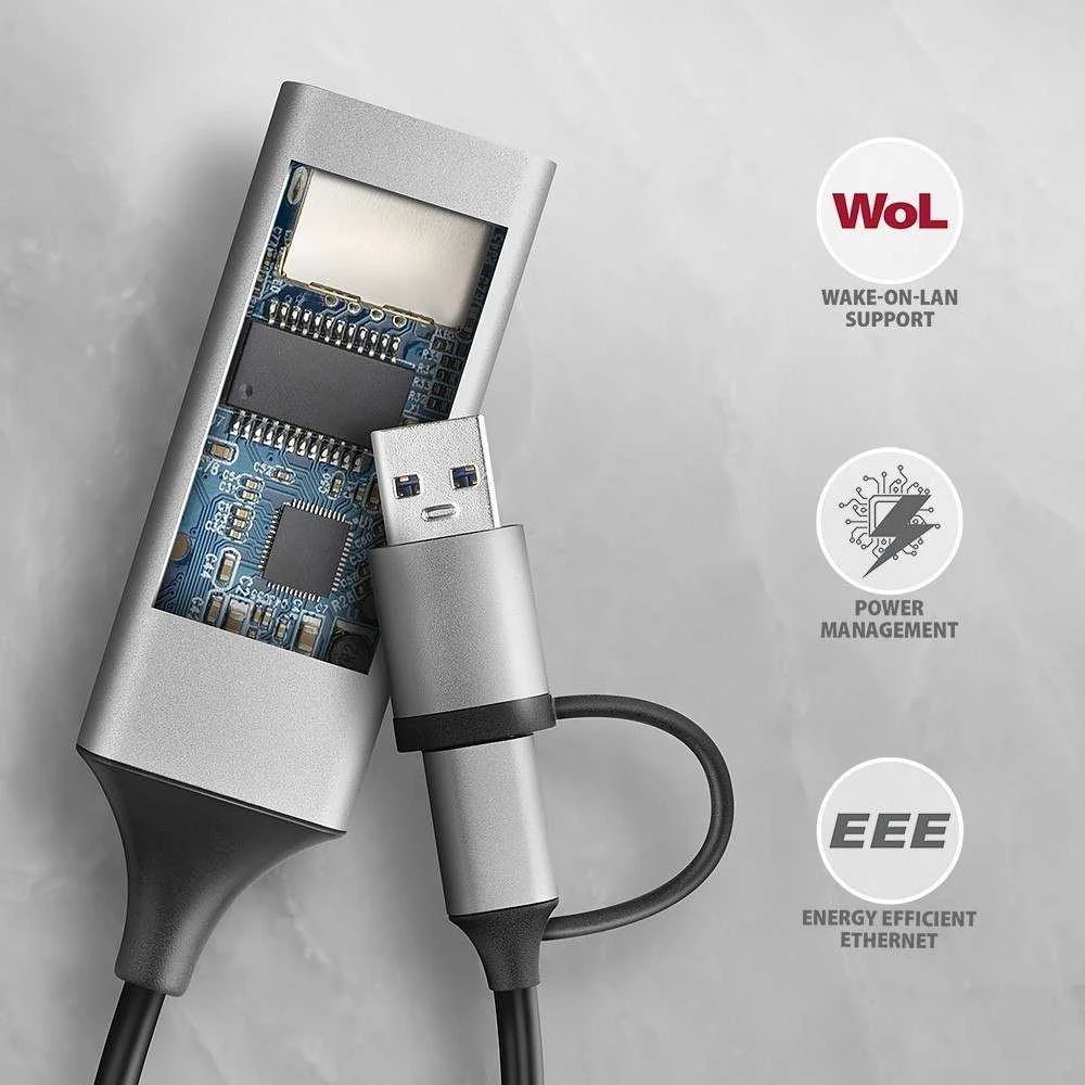 Axagon ADE-TXCA Karta jungiama į tinklą Gigabit Ethernet adapter, USB-C (USB-A redukcja) 3.2 Gen 1, instalacja automatinė