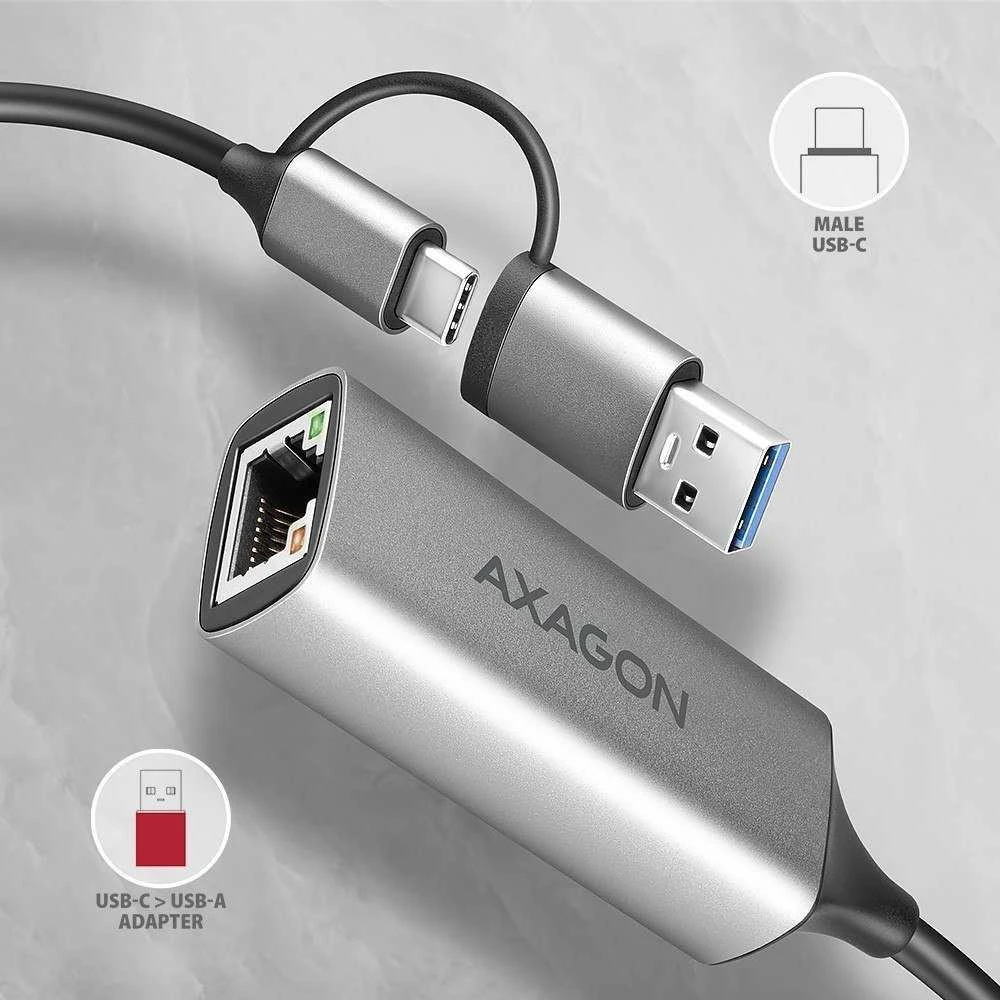 Axagon ADE-TXCA Karta jungiama į tinklą Gigabit Ethernet adapter, USB-C (USB-A redukcja) 3.2 Gen 1, instalacja automatinė