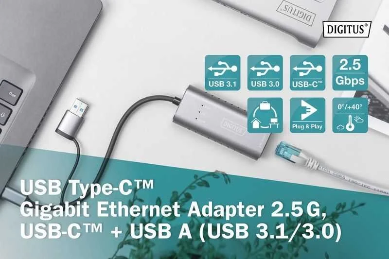 „Assmann“ elektroninis DIGITUS USB3.0 / USB C 3.1–2.5G eterneto adapteris