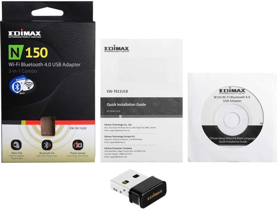 EDIMAX EW-7611ULB Edimax 2-in-1 N150 Wi-Fi ir Bluetooth 4.0 Nano USB adapteris