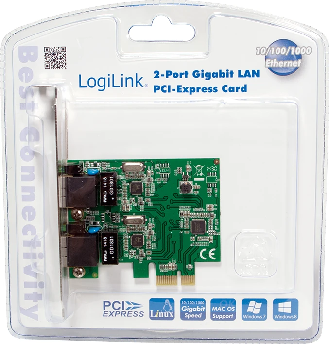 Logilink PC0075, 2 prievadų Gigabit PCI Express tinklo plokštė | Prisijungti | 2 x Gigabit Lan (RJ 45) | PCIe
