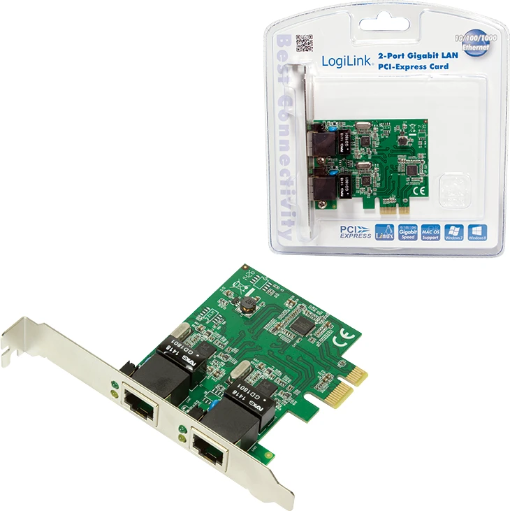 Logilink PC0075, 2 prievadų Gigabit PCI Express tinklo plokštė | Prisijungti | 2 x Gigabit Lan (RJ 45) | PCIe