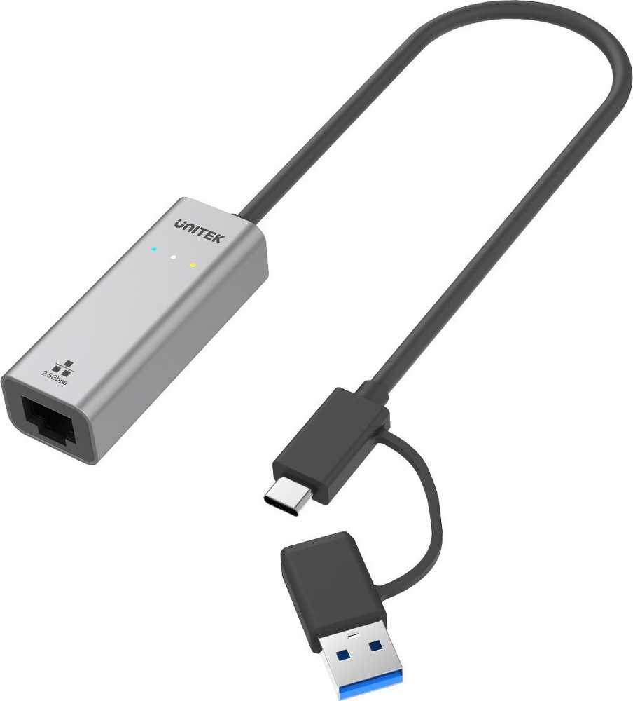 Tinklo Adapteris - UNITEK U1313C USB-A/USB-C Į RJ-45 2.5 Gbit Pilkas