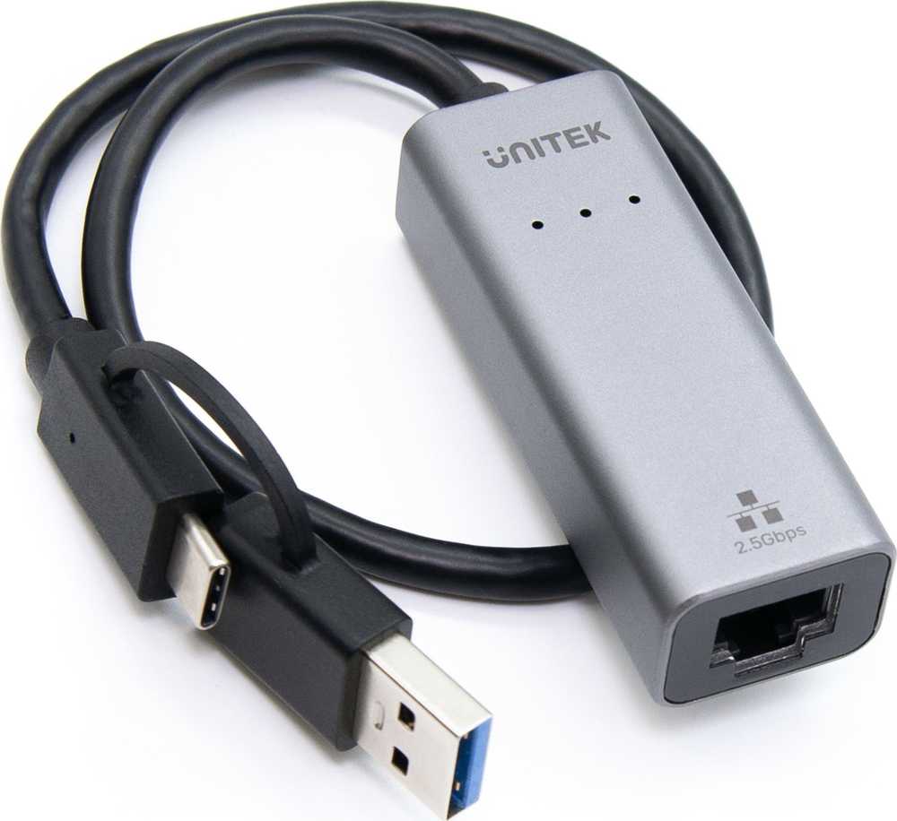 Tinklo Adapteris - UNITEK U1313C USB-A/USB-C Į RJ-45 2.5 Gbit Pilkas