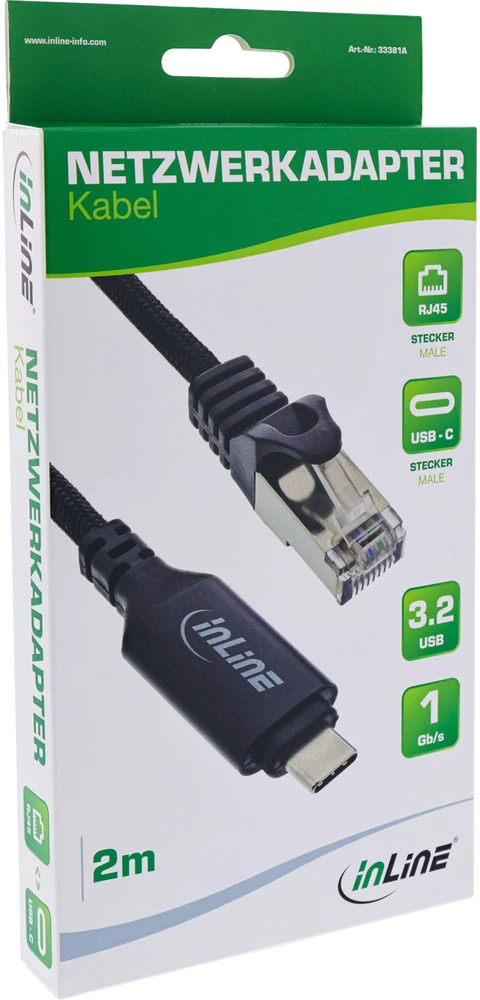 Tinklo plokštė Eaton InLine® USB 3.2 tinklo adapterio kabelis, gigabito, USB-C į RJ45 kištuką, 2 m