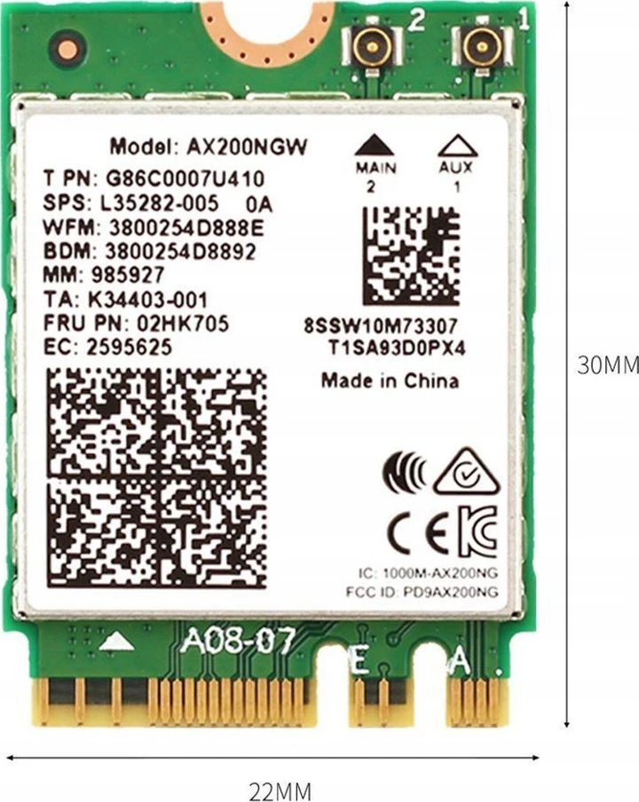 Tinklo plokštė Intel NIC WI-FI 6 AX200 2230 2x2