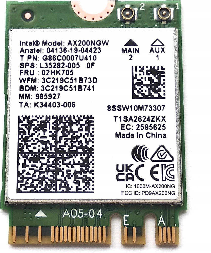 Tinklo plokštė Intel NIC WI-FI 6 AX200 2230 2x2