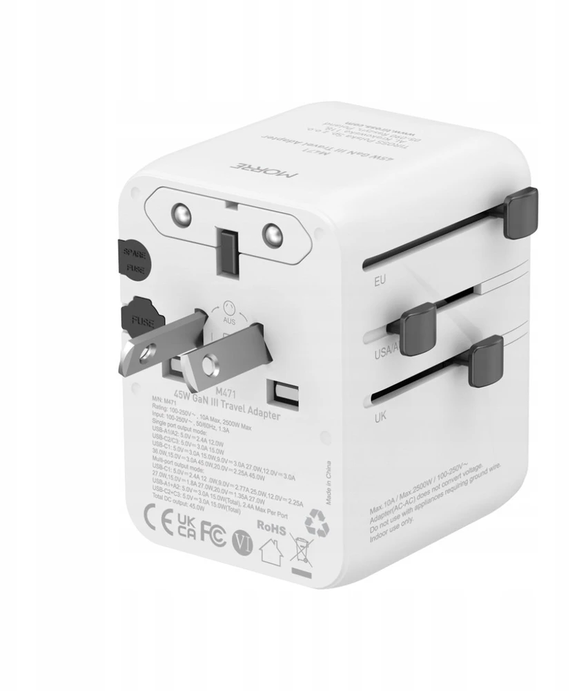 Tiross M471 universalus kelioninis adapteris su srovės indikacija