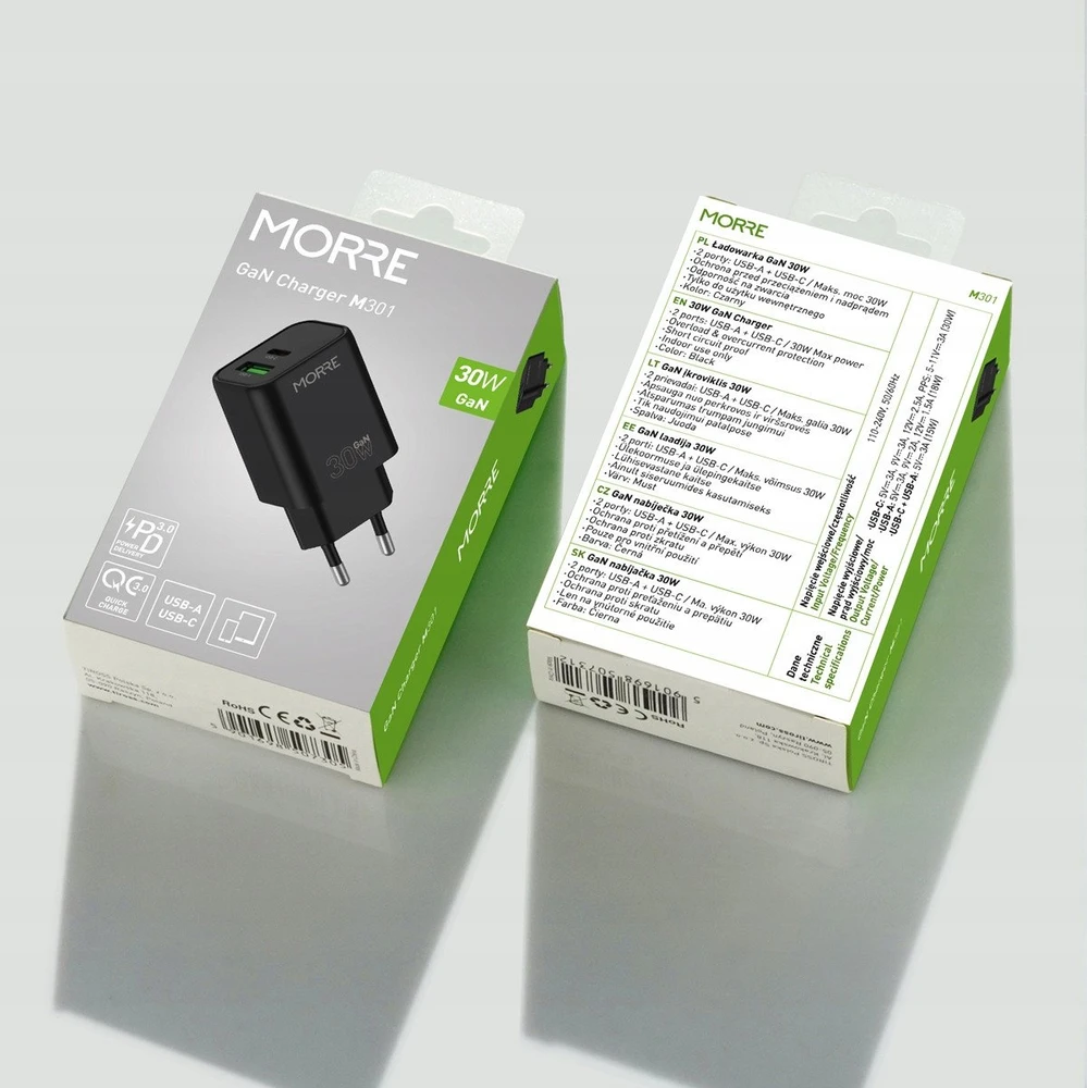 Tiross MORRE USB/USB-C 30W ĮKROVIKLIS Juodas