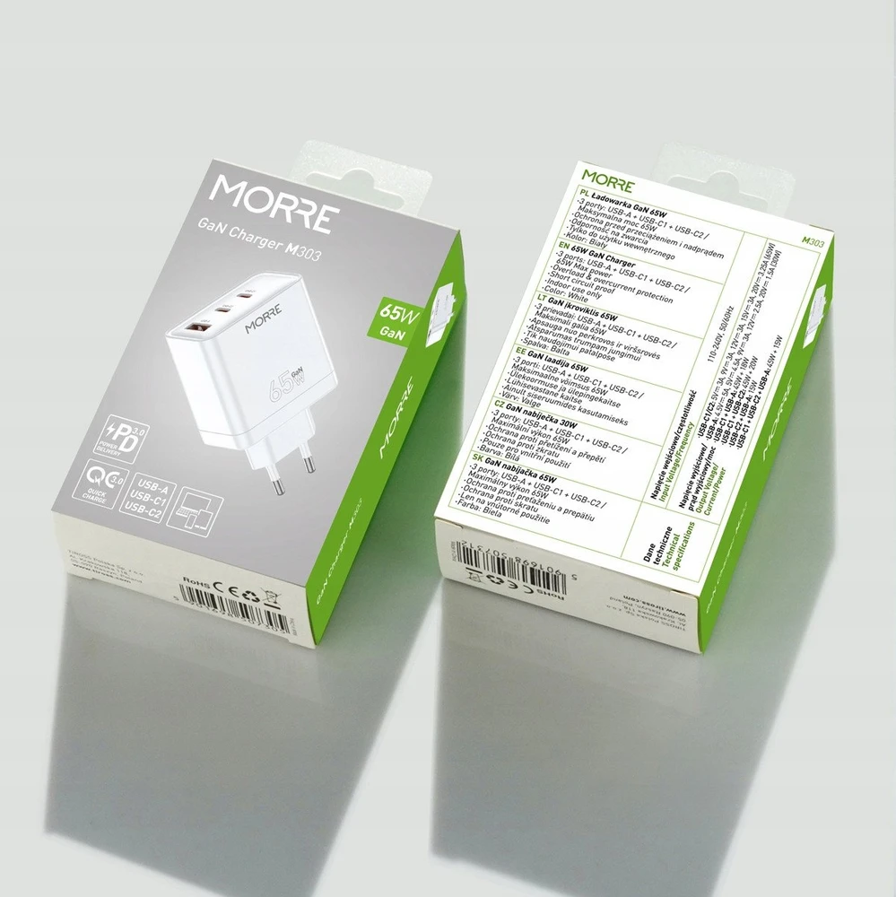 Tiross MORRE USB/USB-C ĮKROVIKLIS 65W Baltas