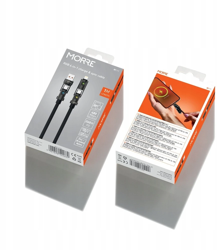 Tiross DAUGIAU RGB KABELIS 4W1 USB-C USB-A