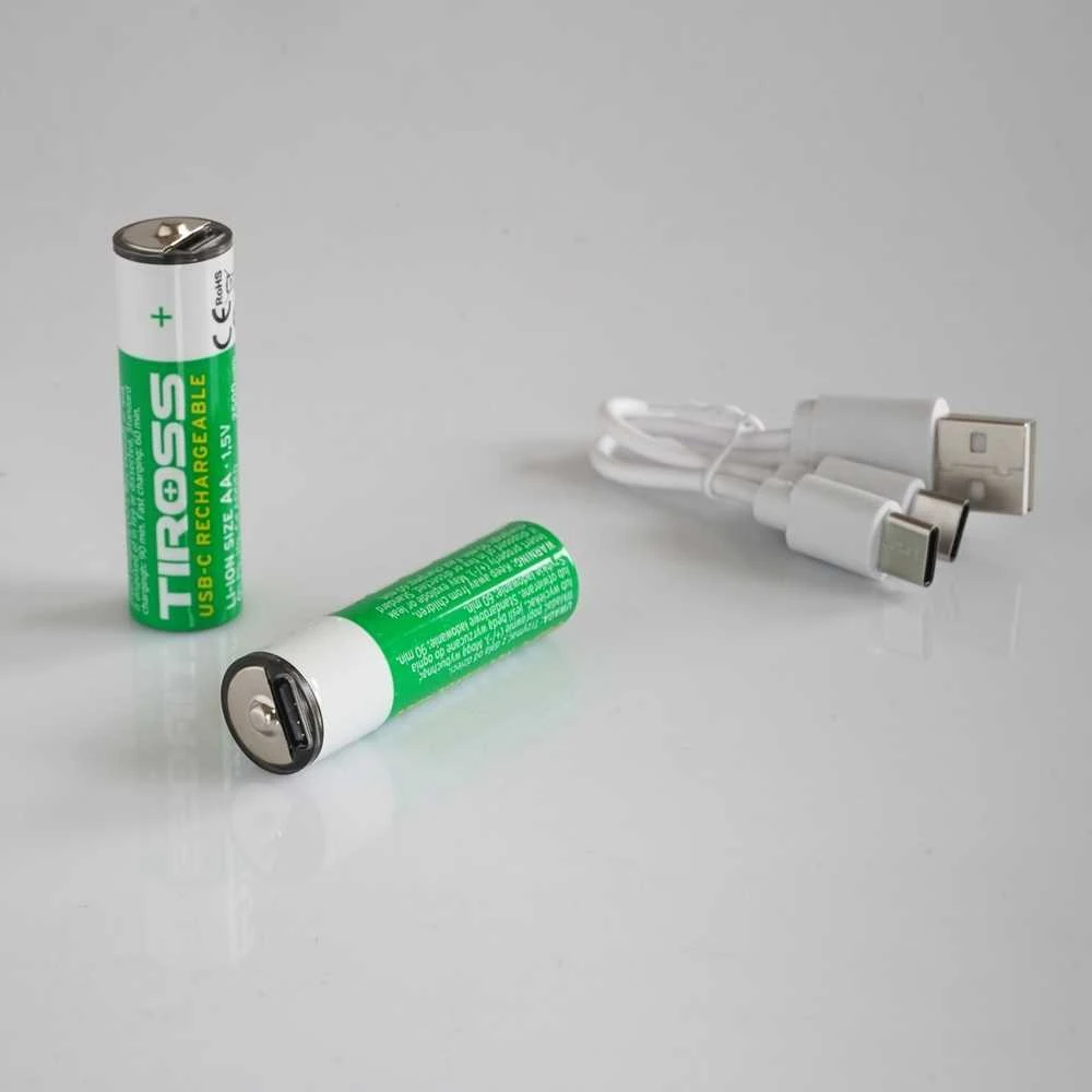 Tiross AA akumuliatoriai su USB-C įkrovimo laidu