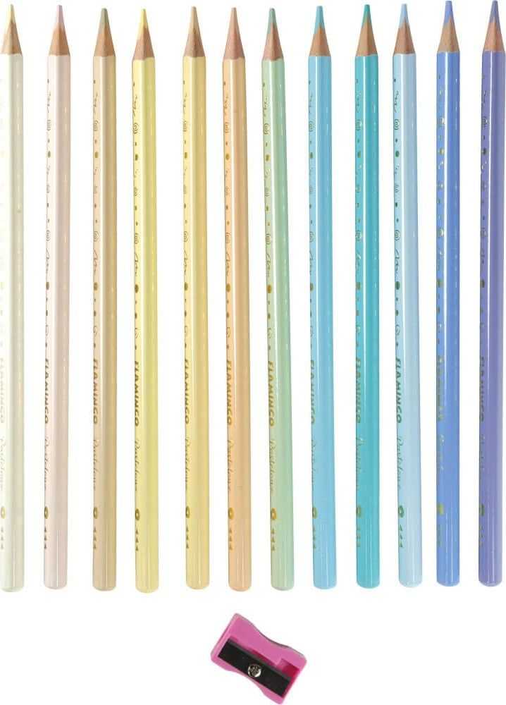 Flamingo Line Trikampiai pasteliniai pieštukai 12 spalvų + tempera - Titanum