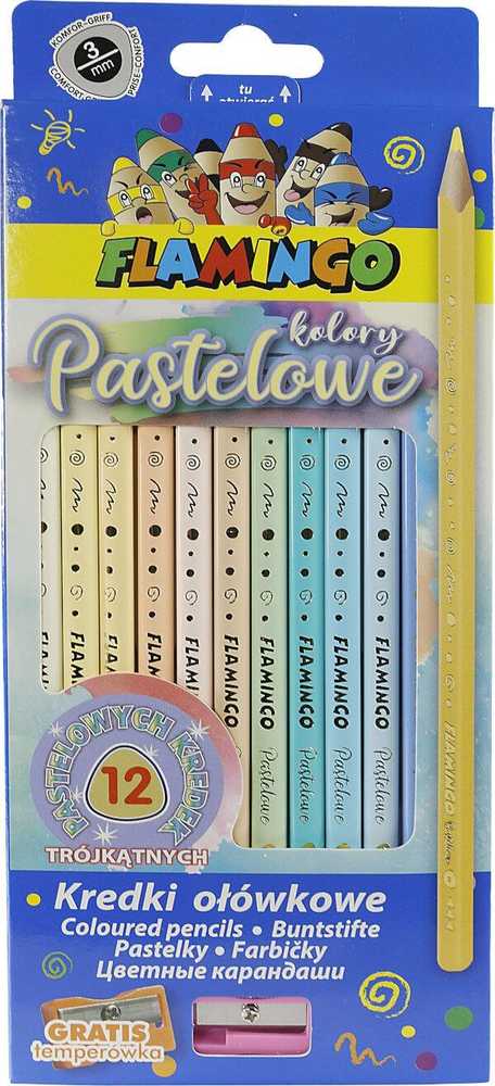 Flamingo Line Trikampiai pasteliniai pieštukai 12 spalvų + tempera - Titanum