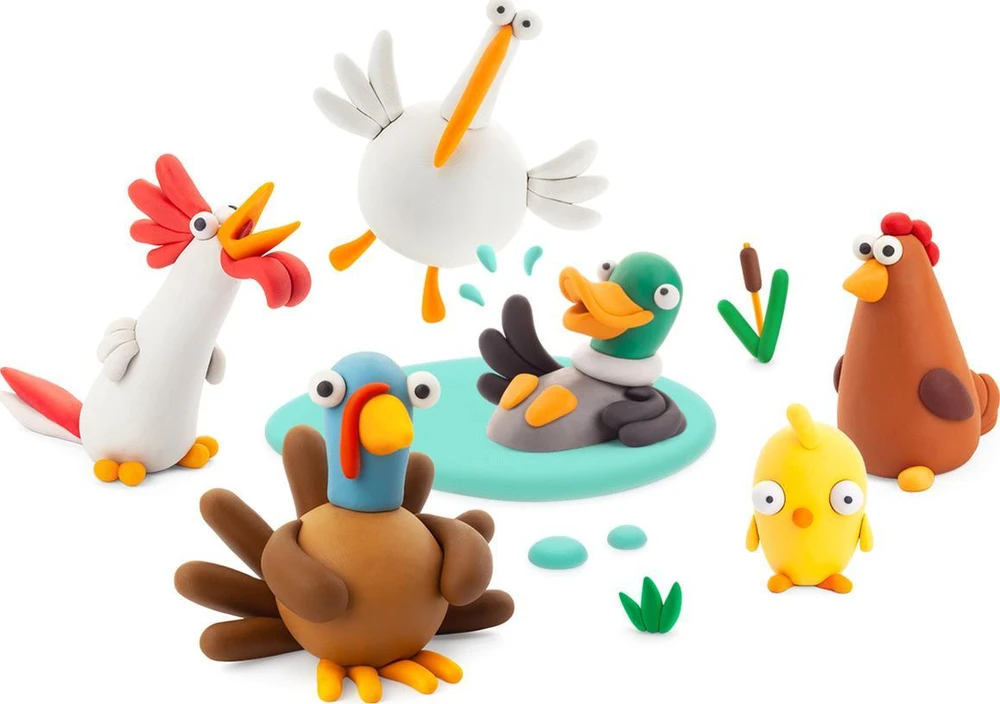 Tm Toys Hey Clay - Plastikinė masė paukščių modeliavimui su ferma