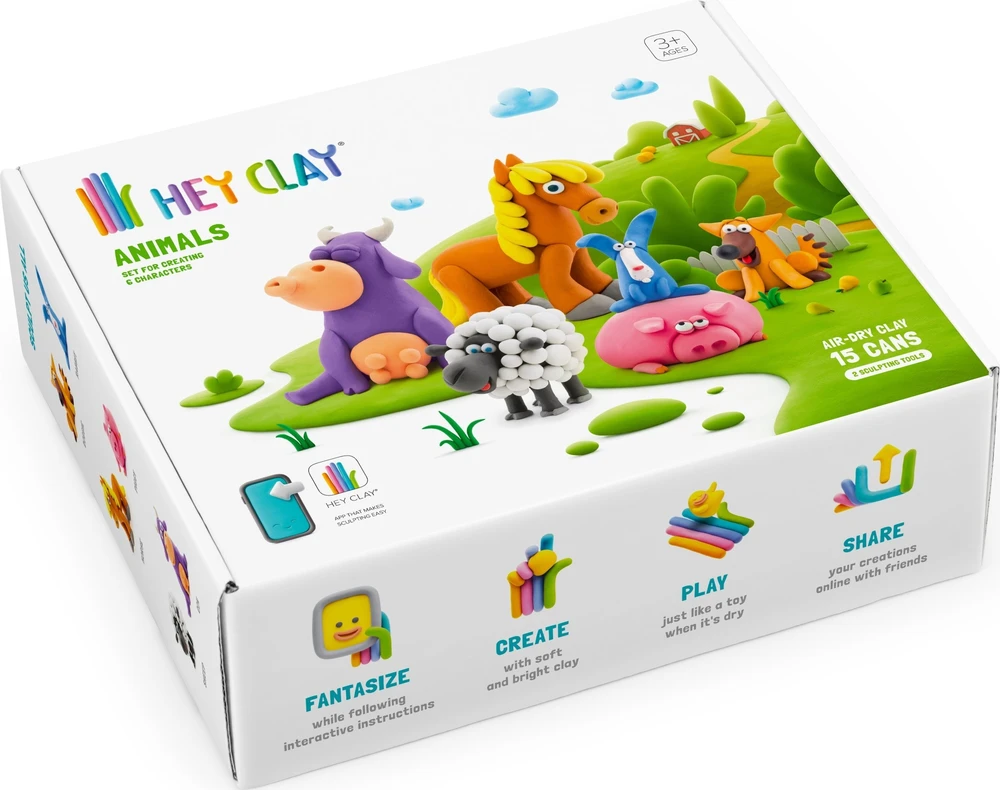 TM Toys Rankdarbių rinkinys Hey Clay gyvūnai 15 spalvų