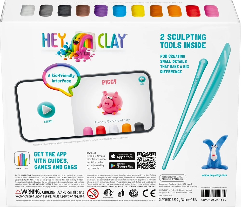 TM Toys Rankdarbių rinkinys Hey Clay gyvūnai 15 spalvų