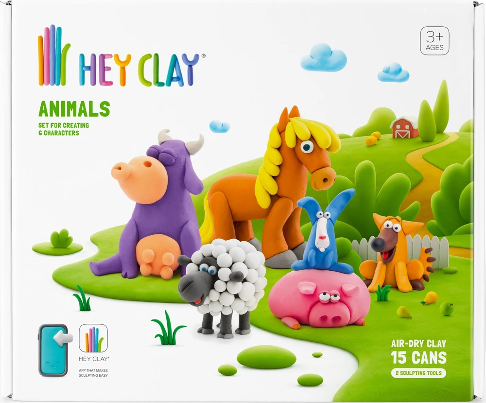 TM Toys Rankdarbių rinkinys Hey Clay gyvūnai 15 spalvų