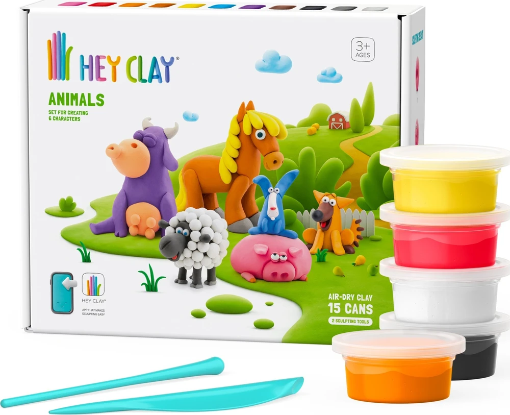 TM Toys Rankdarbių rinkinys Hey Clay gyvūnai 15 spalvų
