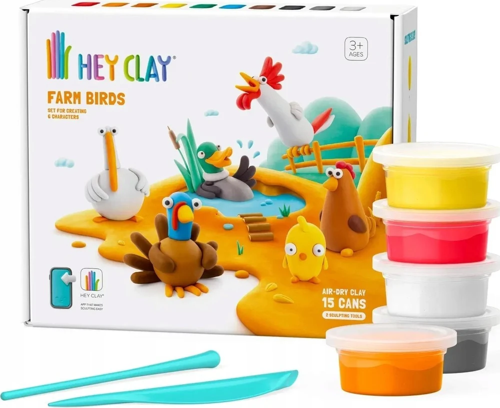 TM Toys Rankdarbių rinkinys Hey Clay paukščiai iš ūkio 15 vnt