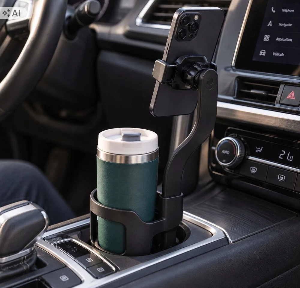 TnB Automobilinis laikiklis telefonui GPS 7'' vietoje puodelio, lankstoma ranka 2in1 / Cuphold2 (SB12251)