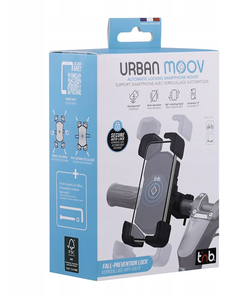 TnB Telefono laikiklis iki 7,2'' dviračiui, paspirtukui, vairui Auto-lock / Umbike7
