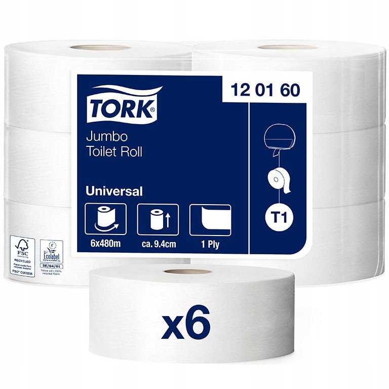 Valiklis Nezatříděno Tork Papier toaletowy Jumbo T1 Universal 1-warstwowy 120160 6 rulonów na karton