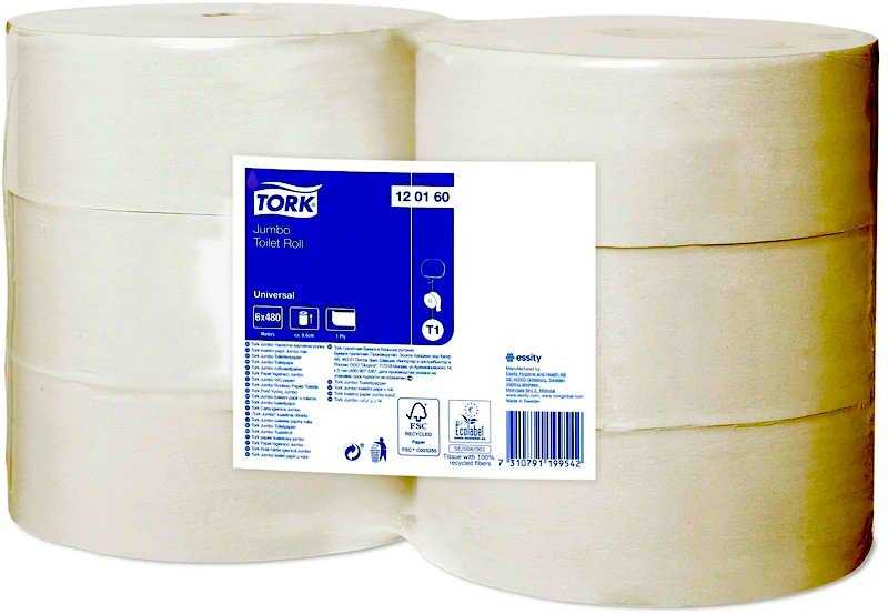 Valiklis Nezatříděno Tork Papier toaletowy Jumbo T1 Universal 1-warstwowy 120160 6 rulonów na karton