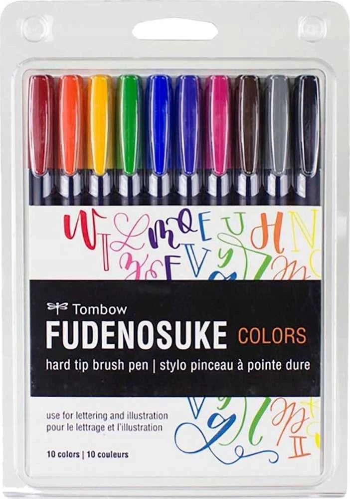 Tombow WS-BH-10P, plonas/vidutinis, 10 spalvų, juoda, mėlyna, žalia, pilka, oranžinė, rožinė, geltona, apvalus ir teptuko formos antgalis, daugiaspalvis, apvalus