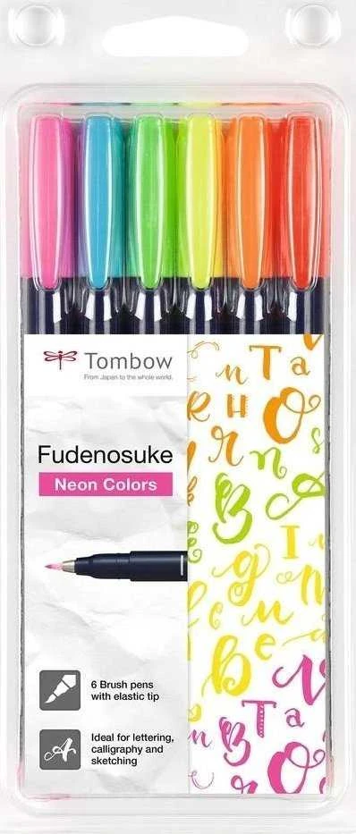 Tombow Flamastry Fudenosuke do kaligrafii neon mix 6 vnt.
